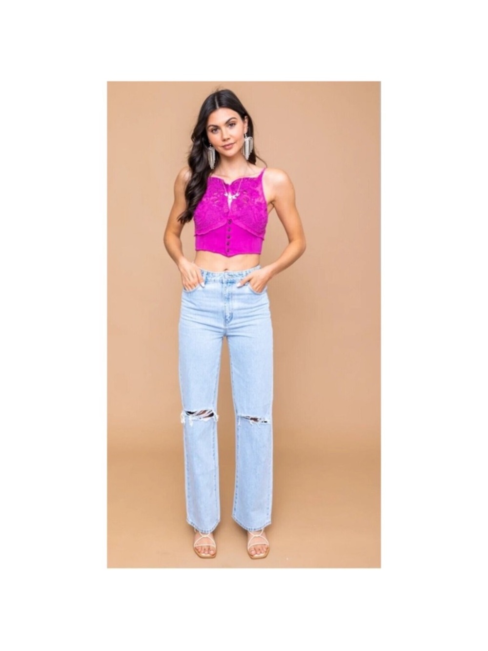 Free People Have My Heart Tank Pink Lace Cutout Corset Top Size M